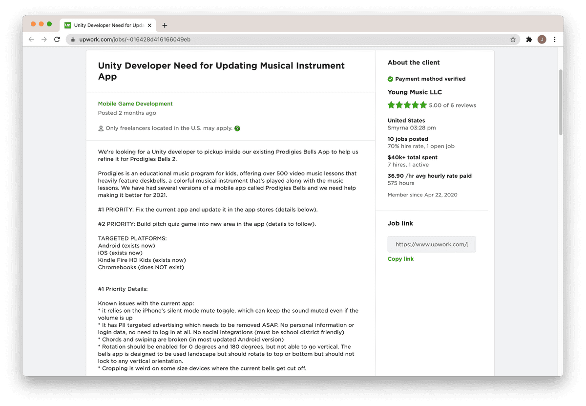 Upwork job post