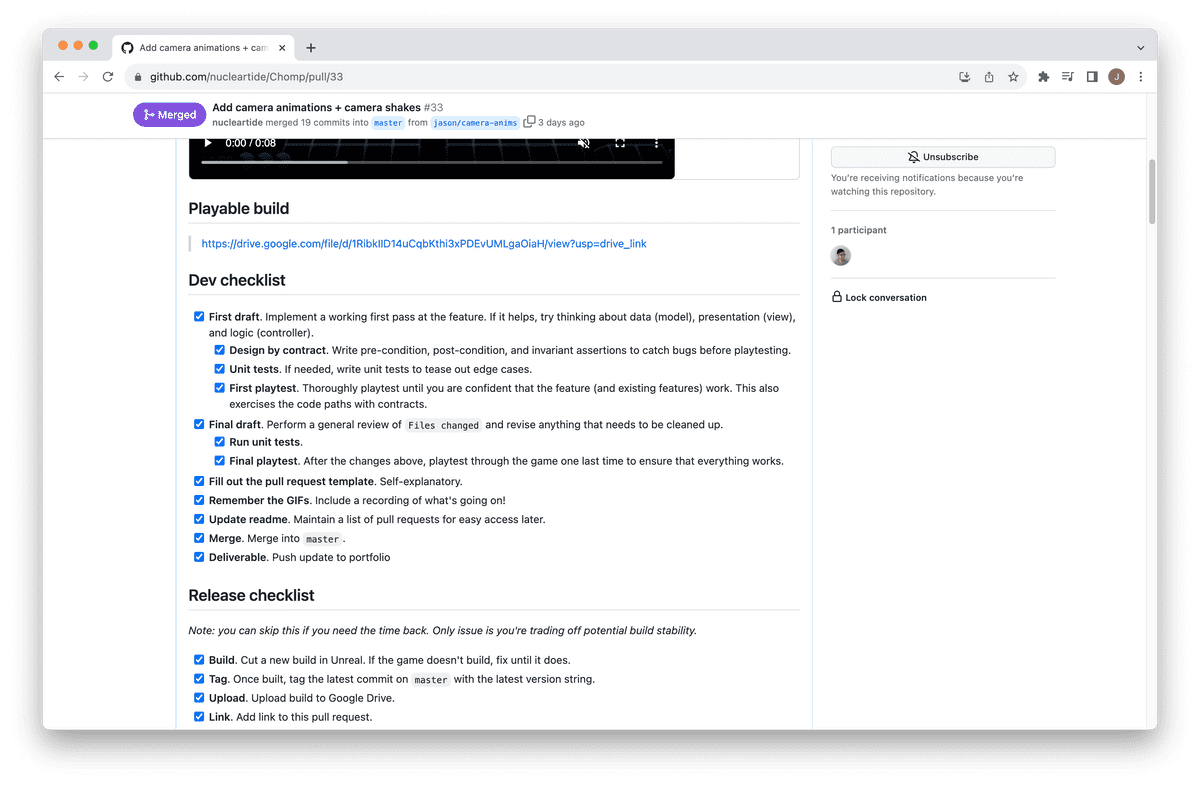 development checklist